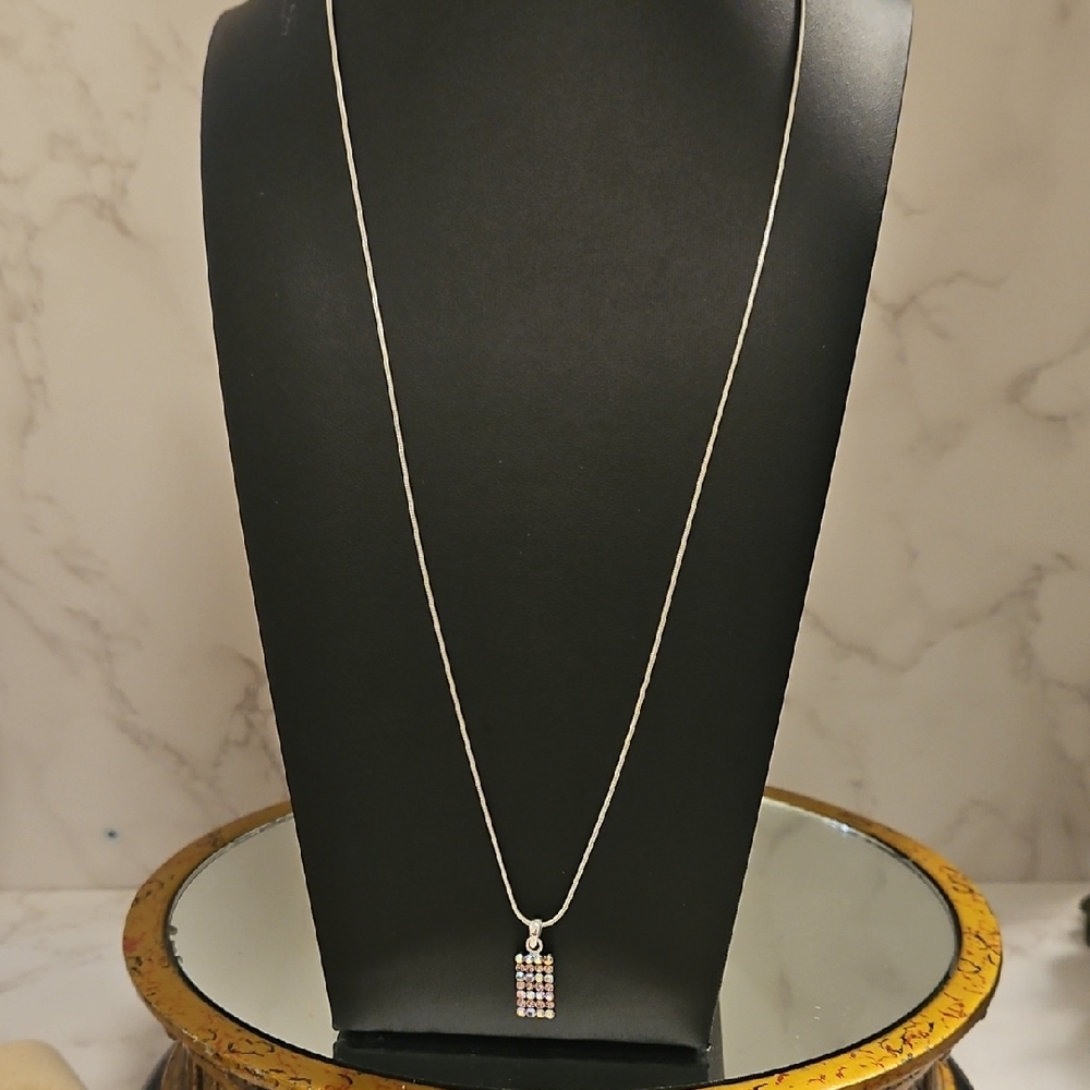 PINK Rhinestone Pendant Necklace On SILVER SNAKE chain 24"